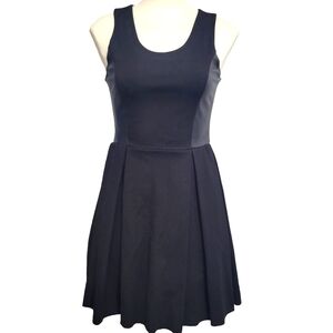 Parker Black Perforated Lamb Leather Trim Dress Size XS